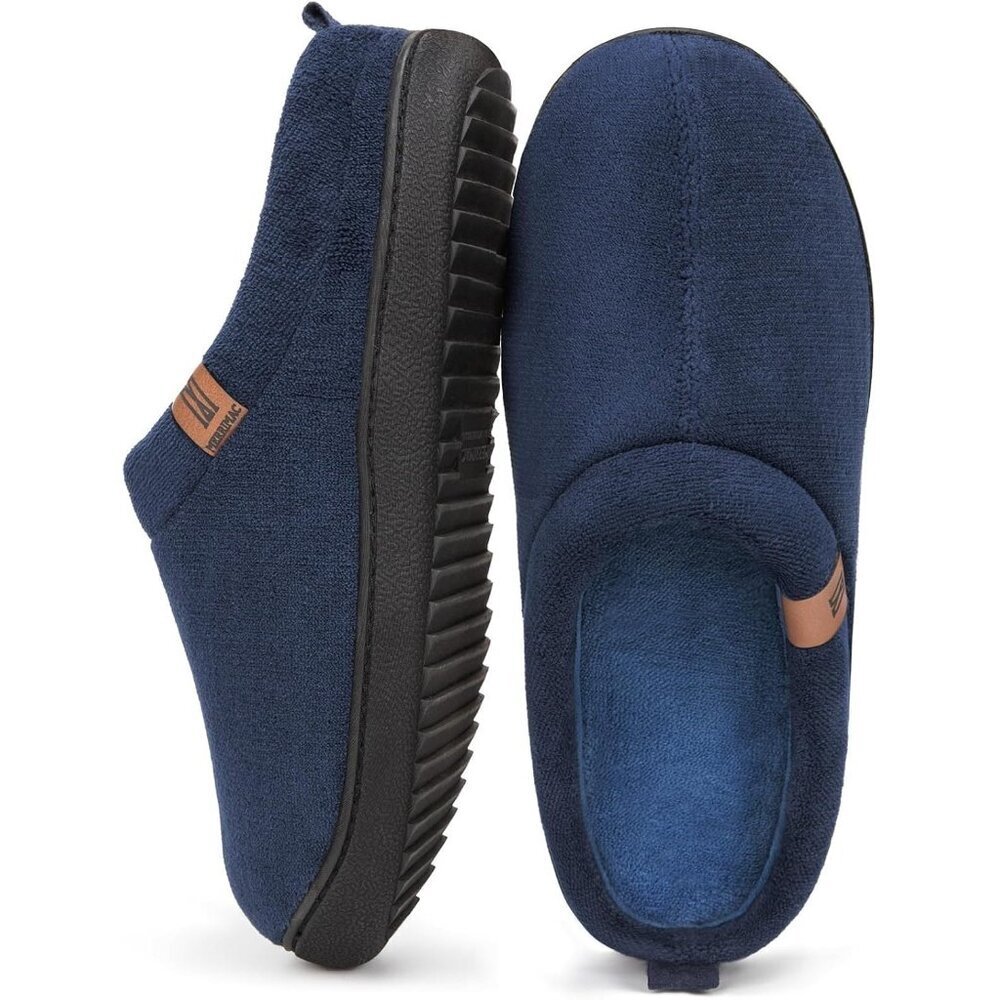 Men's Navy Slip-On Slippers Comfy Memory Foam Closed-Toe Indoor House Shoes